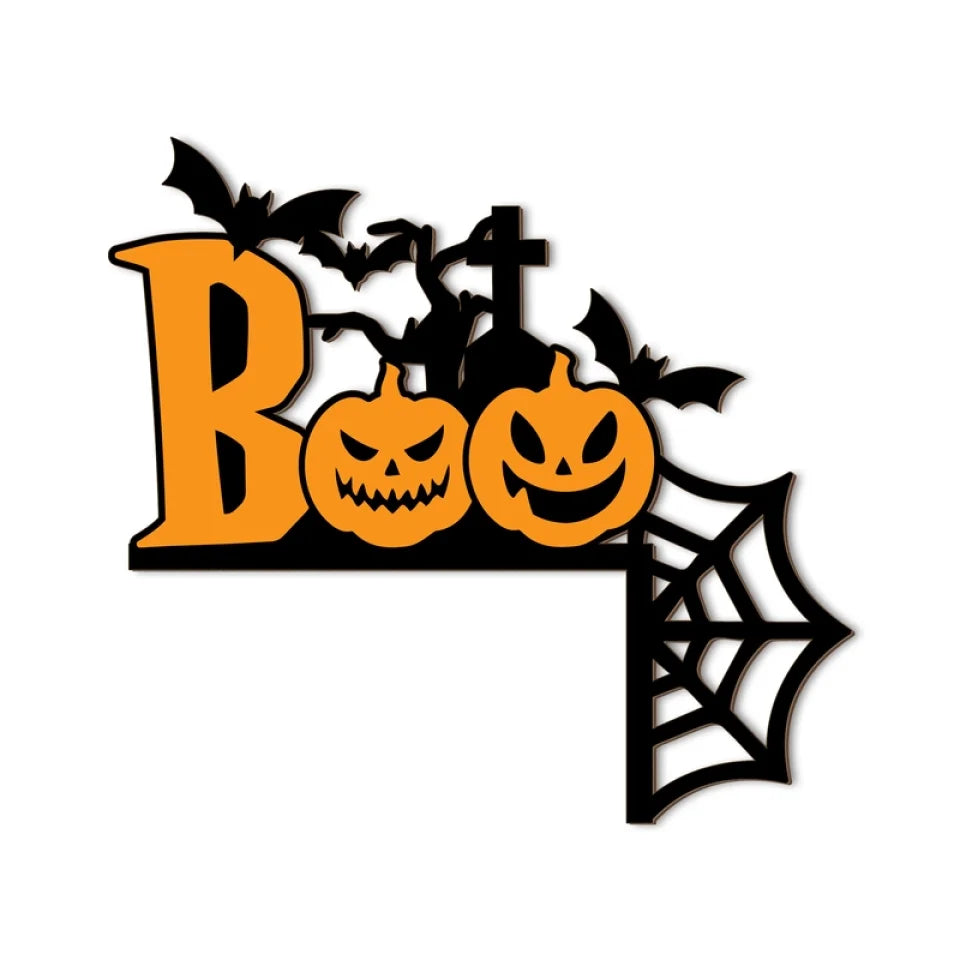 Spooktacular Wooden Corner Sign "BOO" – Perfect for Spooky Seasonal Decor!