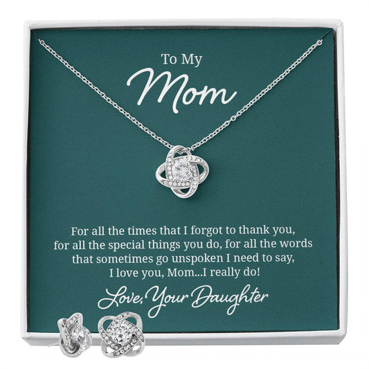 Love Knot Earring & Necklace Set: 14k White Gold and Cubic Zirconia Jewelry for Mom – Perfect Gift for Birthdays, Anniversaries, and Holidays - Eshaarya