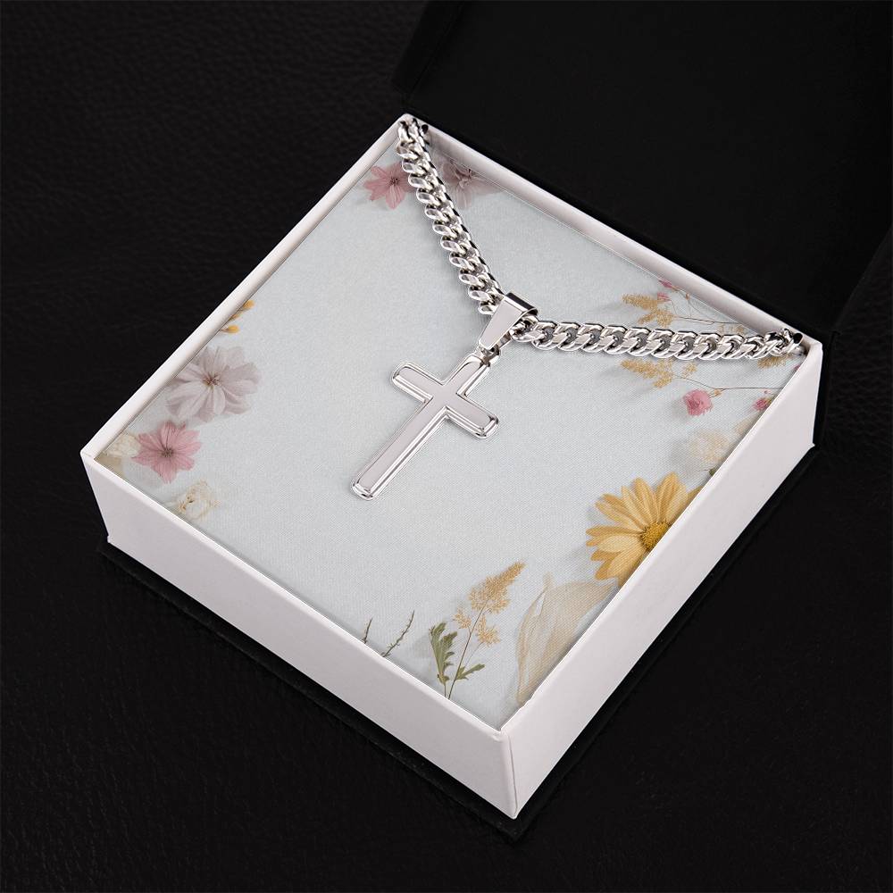 Artisan Cross Cuban Chain Necklace: Personalized, Hypoallergenic, Stainless Steel – Perfect Gift for All Occasions - Eshaarya