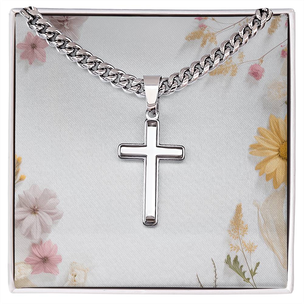 Artisan Cross Cuban Chain Necklace: Personalized, Hypoallergenic, Stainless Steel – Perfect Gift for All Occasions - Eshaarya