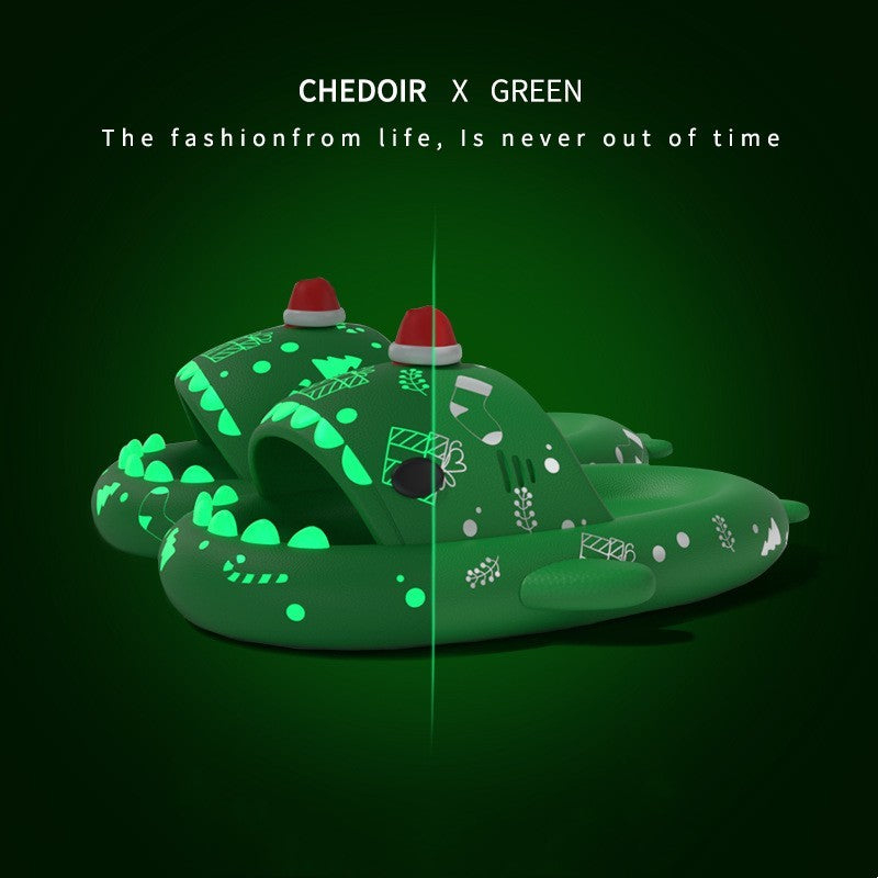 Halloween And Christmas Shoes Ins Luminous Shark Slippers Couple Men Women House Shoes Non-slip Bathroom Slippers Home